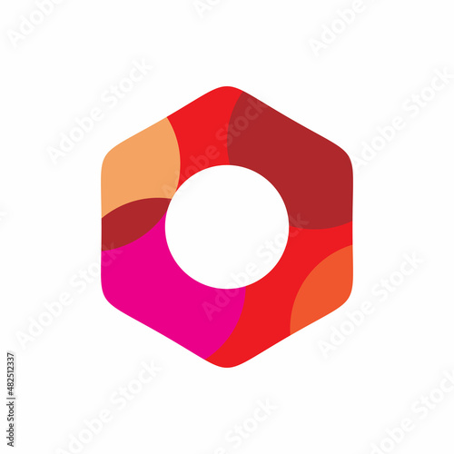 hexagon circle holow full color logo design photo