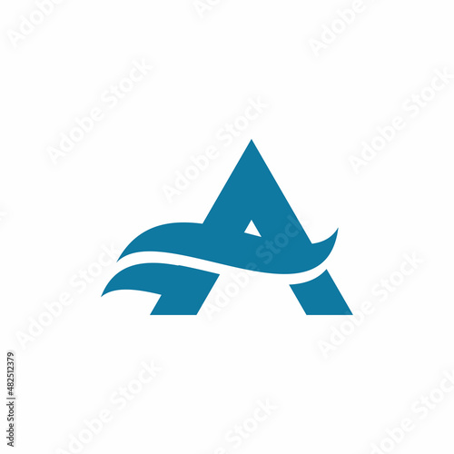 initial a letter blue wave logo design
