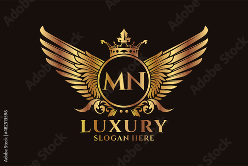 Luxury royal wing Letter MN crest Gold color Logo vector, Victory logo, crest logo, wing logo, vector logo template.