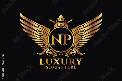 Luxury royal wing Letter NP crest Gold color Logo vector, Victory logo, crest logo, wing logo, vector logo template.
