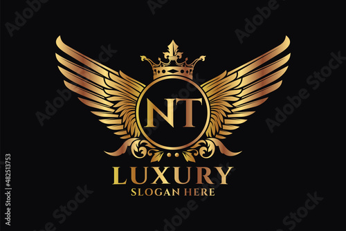 Luxury royal wing Letter NT crest Gold color Logo vector, Victory logo, crest logo, wing logo, vector logo template. photo