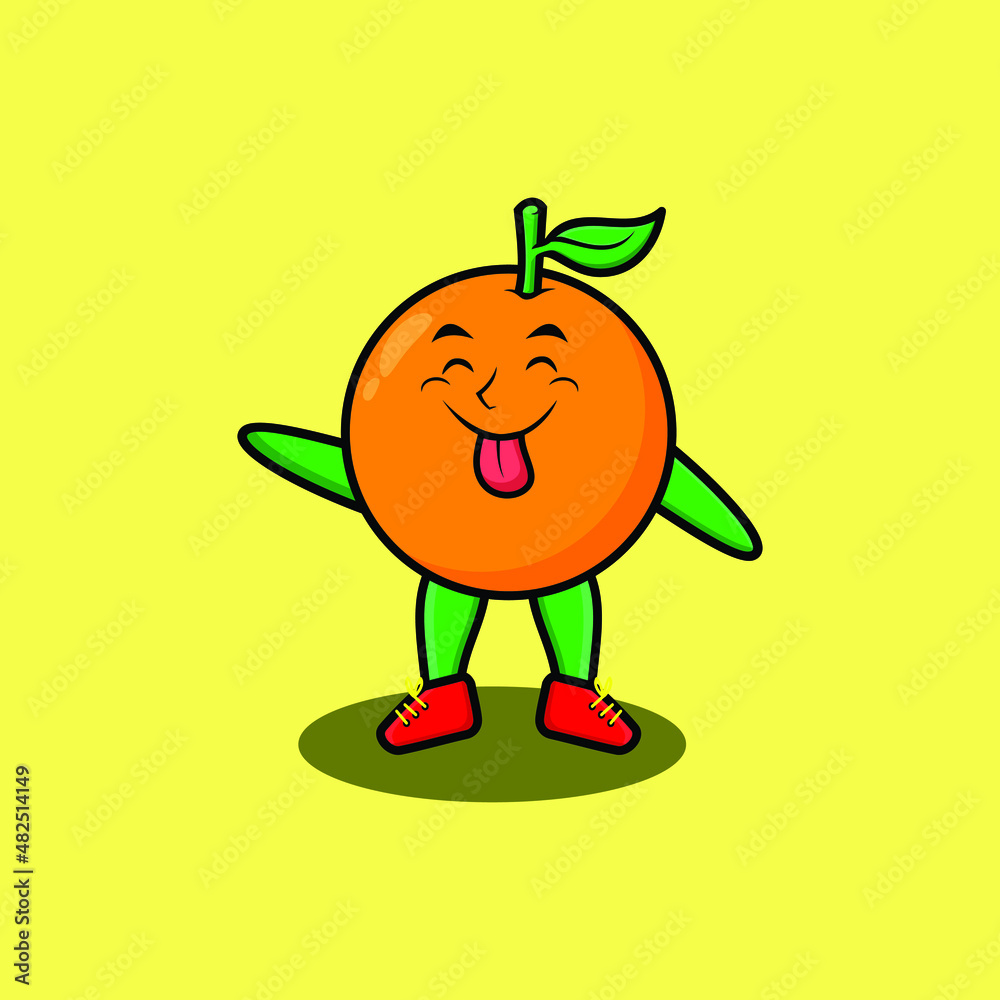 Cute cartoon mascot character Orange with flashy expression in cute style for t-shirt, sticker, logo element Cute cartoon mascot character Orange with flashy expression in cute style for t-shirt, sticker, logo element