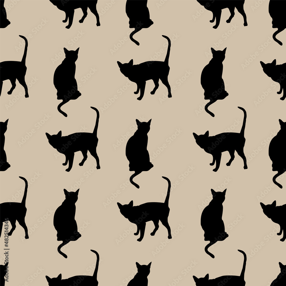 Black Cats Shilouettes repeat pattern. fashion project