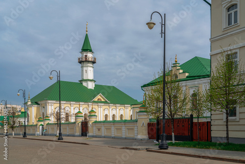 View of the Marjani Mosque in the Old Tatar settlement (Staro-Tatarskaya Sloboda) on a sunny spring day, Kazan, Republic of Tatarstan, Russia