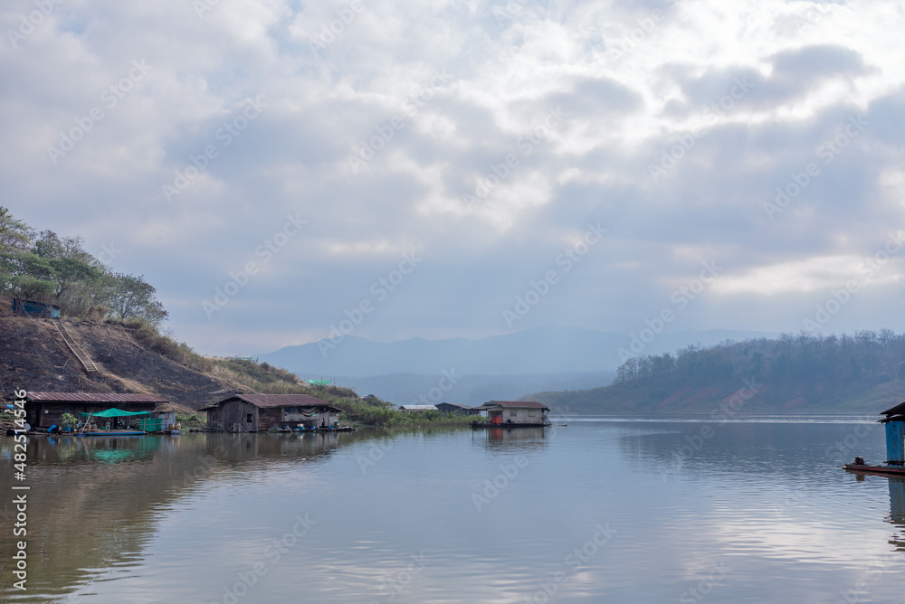 Obraz premium fishing village on the river.