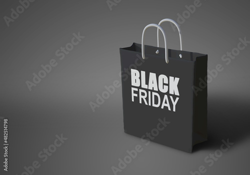 3D rendering of black shopping bag for black frider sale
