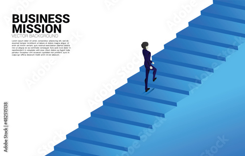 Silhouette of businessman walking up on stair. Concept of people ready to up level of career and business.