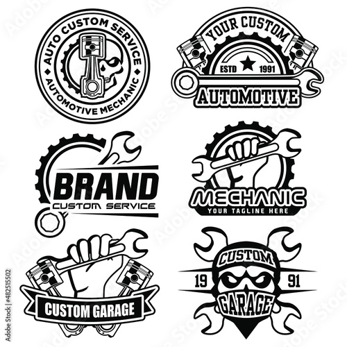 Set of Garage emblem vector Logo. Service, repair, Maintenance work icon. Retro logo. Text is on the separate group.