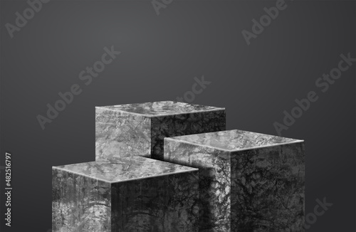 Cement and concrete podium product display, Platforms presentation mock up show cosmetic stage pedestal design, Vector illustration