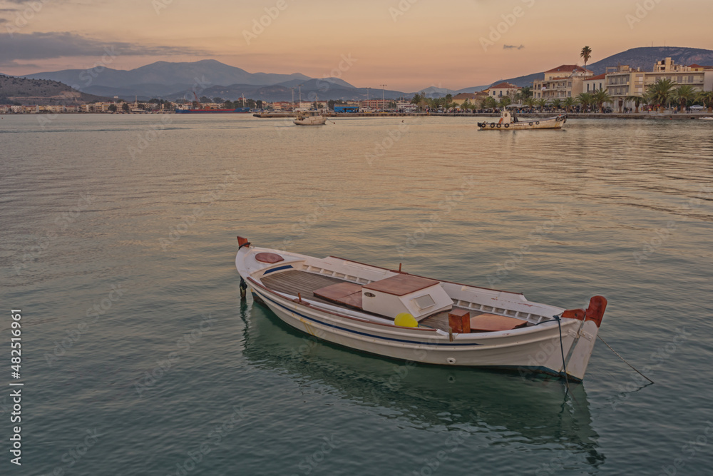 Boat floating in the Argolic Gulf, Greece
