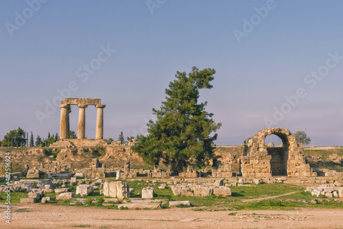 Landscape view of the ruins at Corinth, Greece