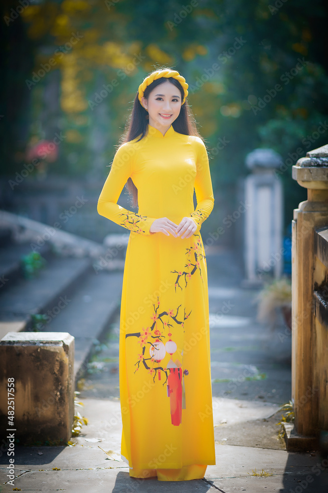 Ho Chi Minh city, Viet Nam: Ao Dai, Beautiful girl in Vietnamese  traditional costume Stock Photo | Adobe Stock