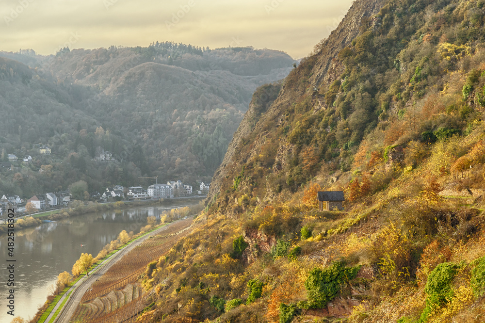 View of Cochem valley in autumn, Moselle river, Germany