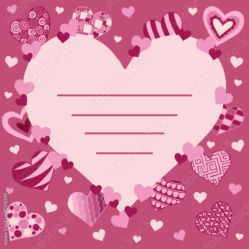 Happy Valentines Day greeting card with pink hearts. Romantic composition with hearts. Cute love sale banner or background.