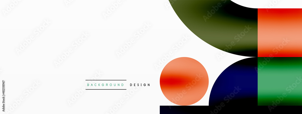 Circle and square geometric background. Round shapes with squares and triangles composition for wallpaper, banner, background or landing Circle and square geometric background. Round shapes with squares and triangles composition for wallpaper, banner, background or landing