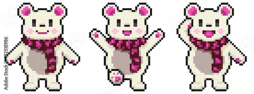 Polar bear wearing scraft pixel art vector illustrator