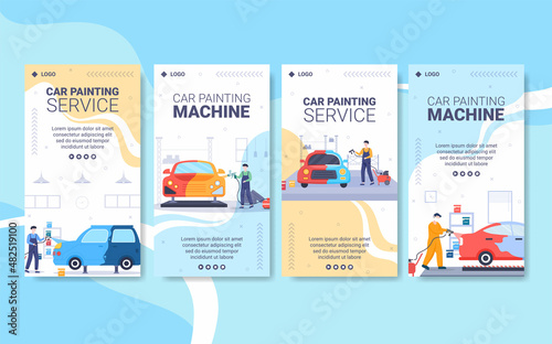 Car Painting Machine Stories Template Flat Illustration Editable of Square Background Suitable for Social media or Web Internet Ads