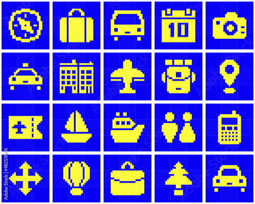 Travel icon 8 bit pixel art style vector set