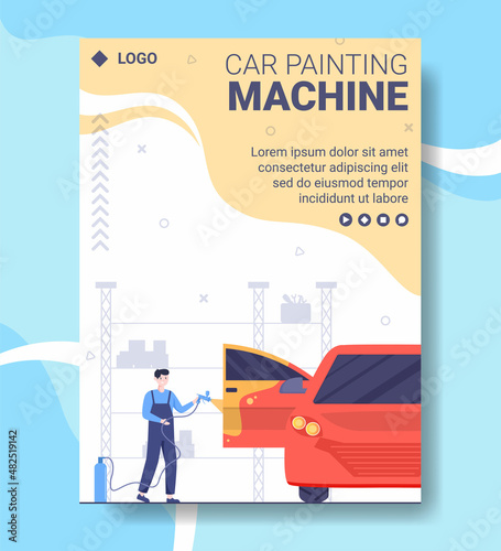 Car Painting Machine Poster Template Flat Illustration Editable of Square Background Suitable for Social media or Web Internet Ads