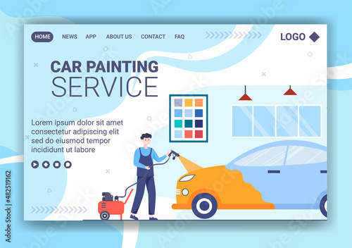 Car Painting Machine Landing Page Template Flat Illustration Editable of Square Background Suitable for Social media or Web Internet Ads