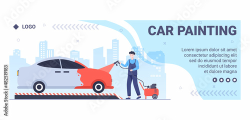 Car Painting Machine Cover Template Flat Illustration Editable of Square Background Suitable for Social media or Web Internet Ads
