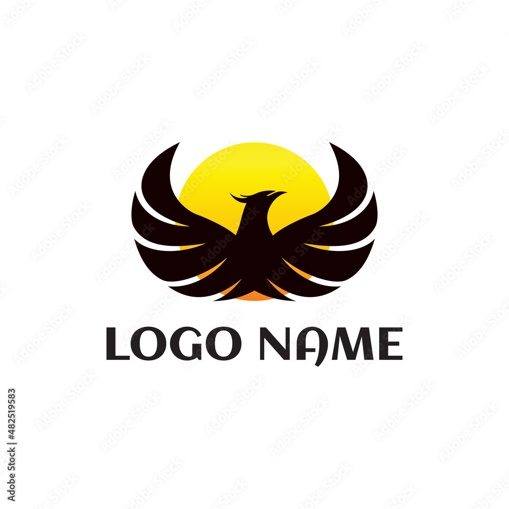 Obraz premium Phoenix bird logo illustration with sunrise