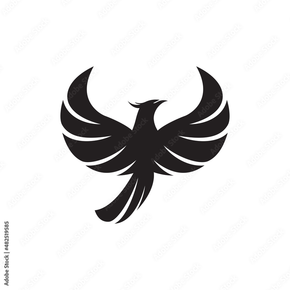 Phoenix bird logo illustration symbol. Phoenix bird stylized silhouettes icon on white background Phoenix bird logo illustration symbol. Phoenix bird stylized silhouettes icon on white background