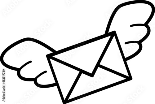 羽が生えた手紙のかわいいイラスト