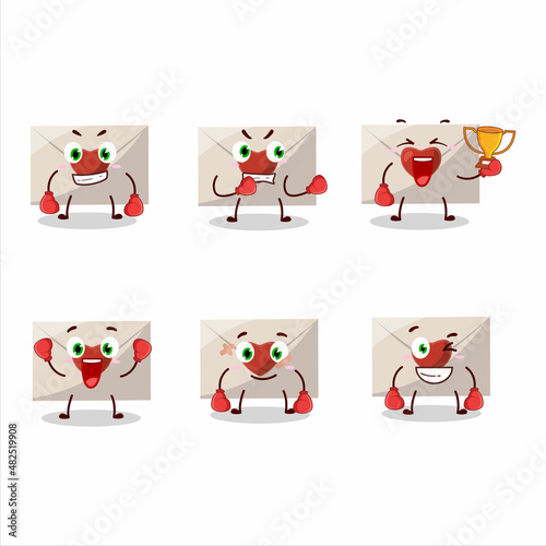 A sporty love envelope boxing athlete cartoon mascot design