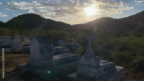 Municipal pantheon in El Triunfo, Baja, Mexico at sunset. photo