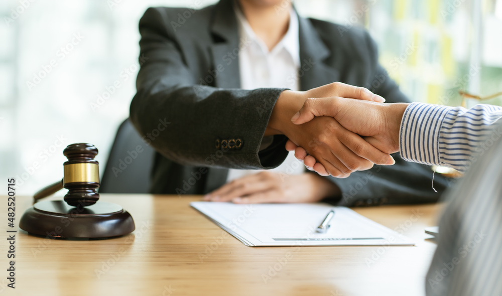 Fototapeta premium Businessman shaking hands discussing a contract agreement.