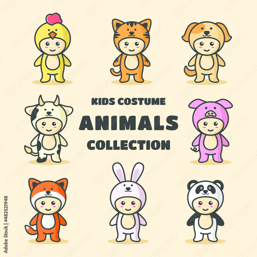 Cute animals costume set vector illustration Free Vector