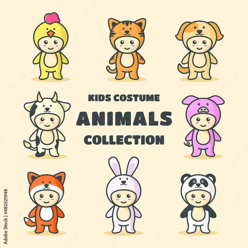 Cute animals costume set vector illustration Free Vector Cute animals costume set vector illustration Free Vector