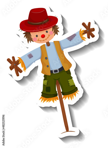 Scarecrow dressed like boy on wooden stick