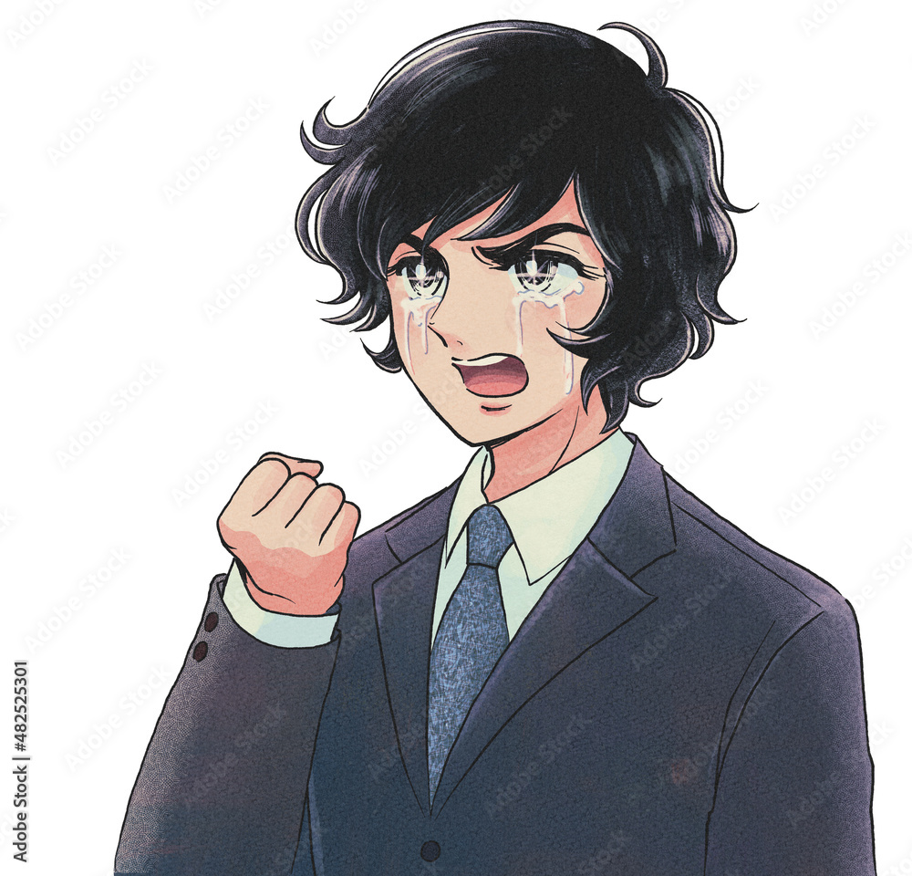 古い少女漫画風 泣きながら手を握るビジネスマン Stock Illustration Adobe Stock