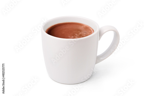 Cocoa drink in white mug isolated on white background. Clipping path photo