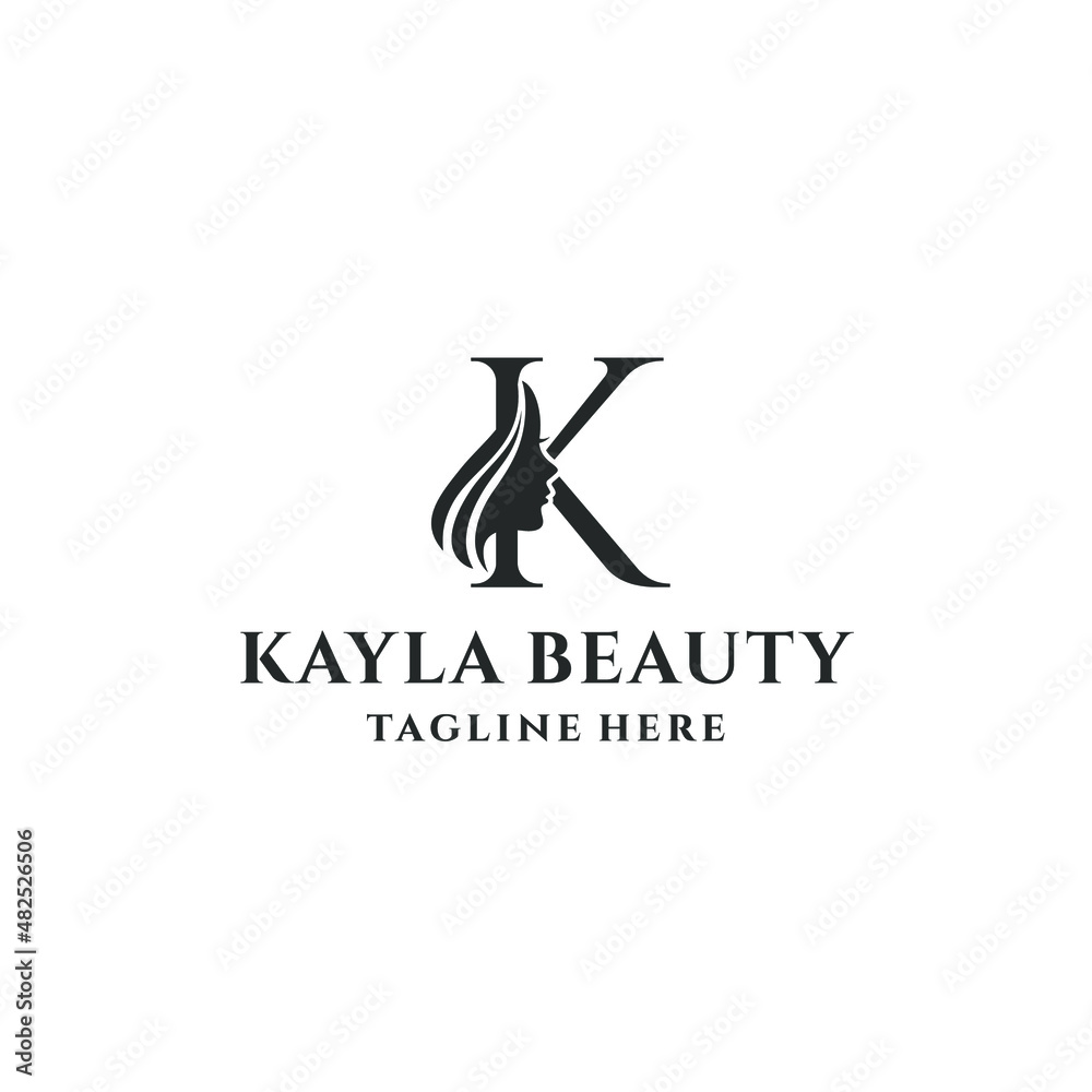letter K and beauty woman logo concept vector stock illustration letter K and beauty woman logo concept vector stock illustration