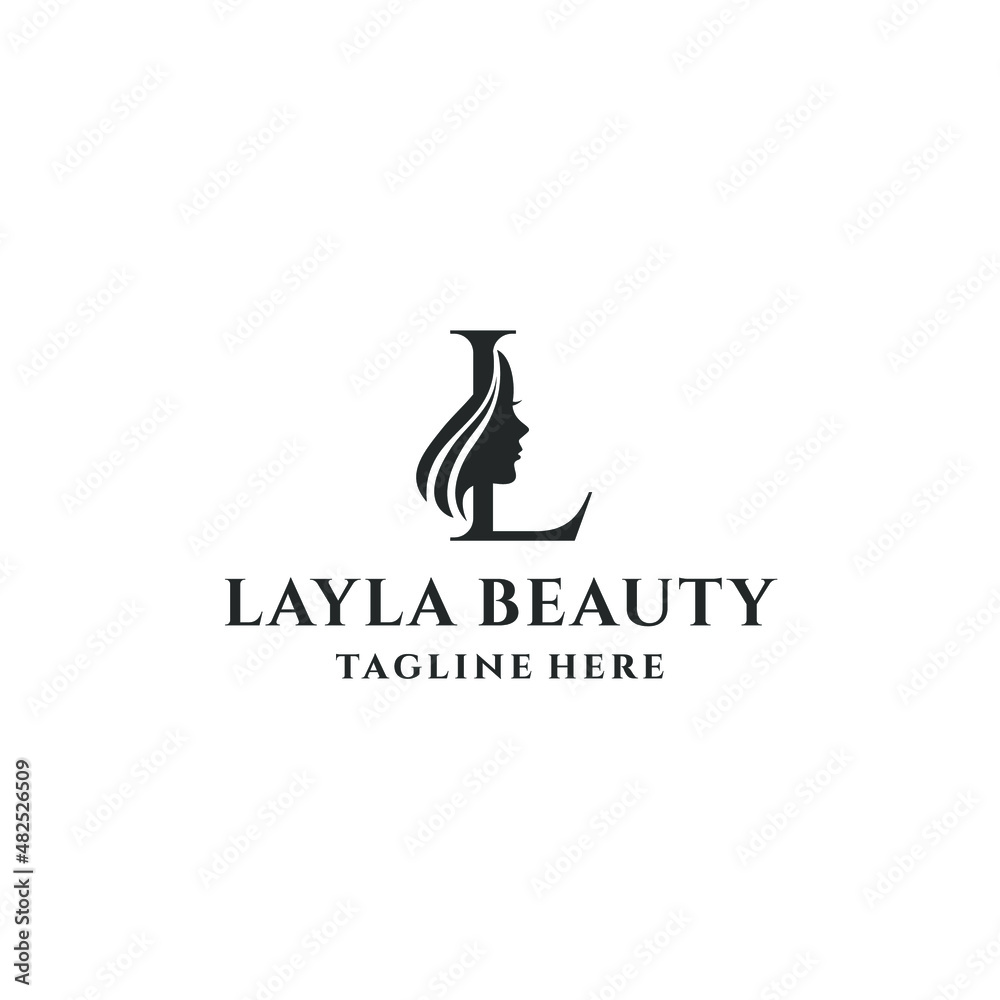 letter L and beauty woman logo concept vector stock illustration