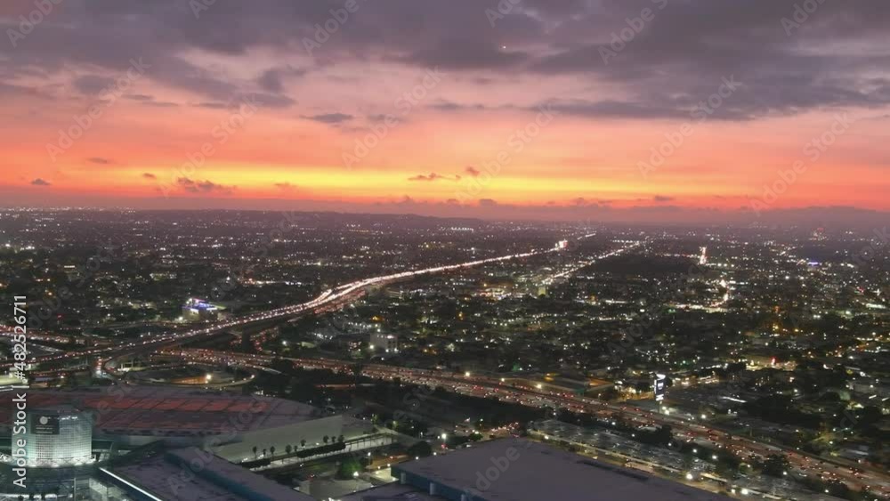 Downtown Los Angeles | Pink Sky Cityscape | 110 and 10 highway interchange Downtown Los Angeles | Pink Sky Cityscape | 110 and 10 highway interchange