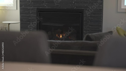 Modern Electric Fireplace in the Living Room of a House photo