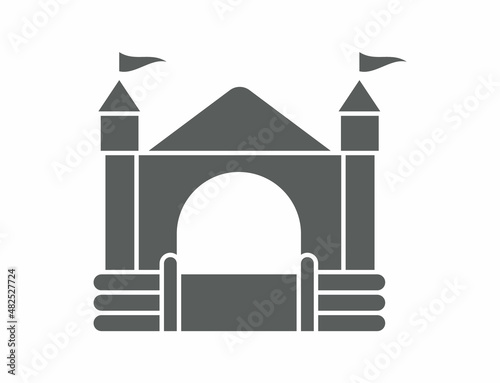 Bouncy inflatable castle. Tower and equipment for child playground. Jumping house sign. Glyph vector silhouette icon