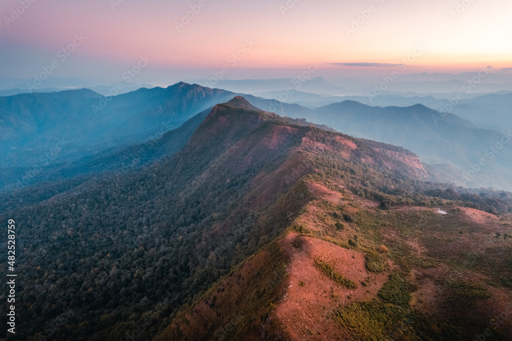 early morning mountain from above before sunrise