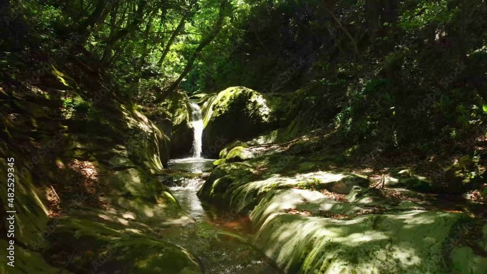 ドロドローン空撮 山中の渓流 後退 ドロドローン空撮 山中の渓流 後退