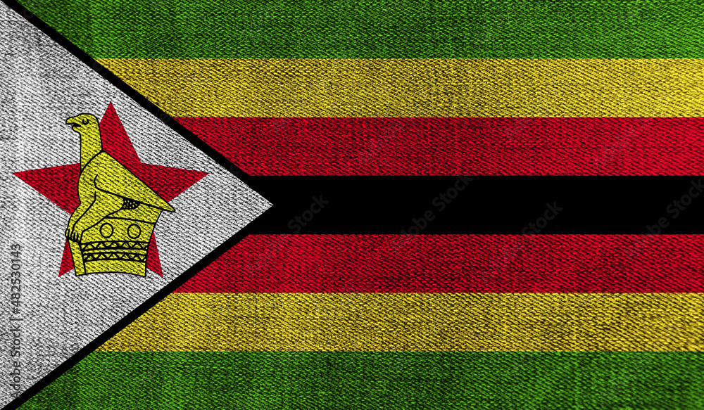 Fototapeta premium Zimbabwe flag on knitted fabric. 3D-image