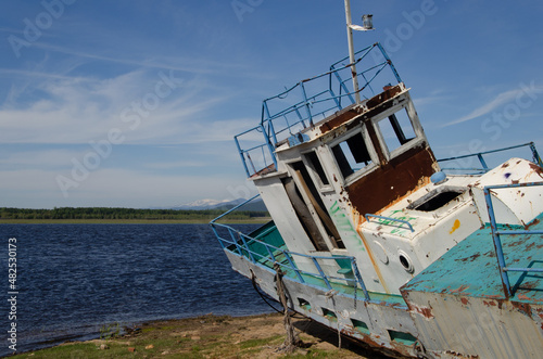Abandoned vessel on the bank of the Barguzin River, Buryatia, Russia.