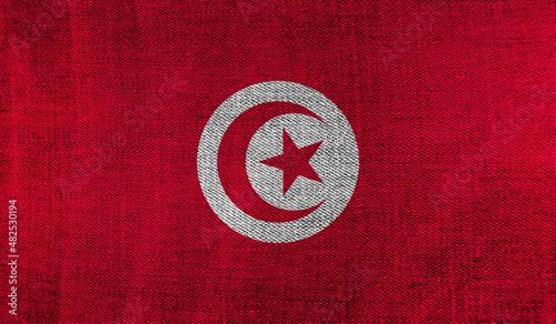 Tunisia flag on knitted fabric. 3D-image