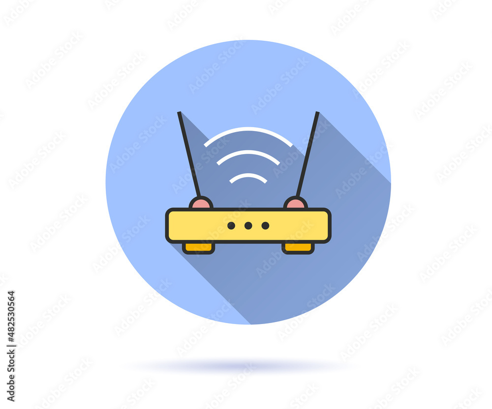 Wifi router icon with long shadow for graphic and web design.