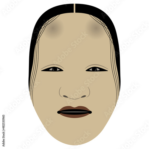 Traditional Japanese mask of Noh theatre. Isolated vector illustration. Stylized human face.