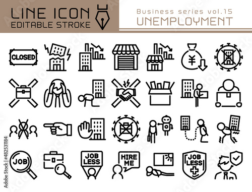 ラインアイコン　ビジネスシリーズvol.15　失業・退職・解雇・リストラ