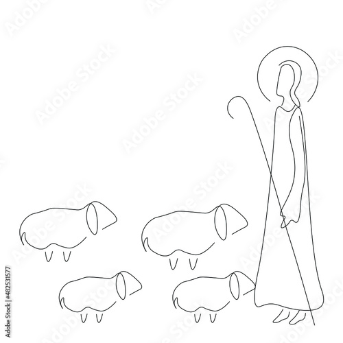 Pictures of Christ the Good Shepherd line drawing vector illustration